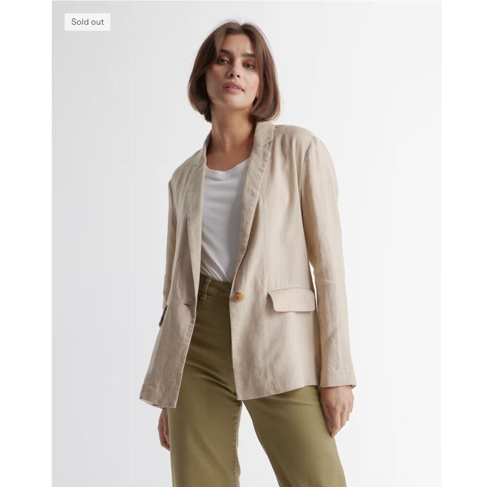 Quince 100% European Linen Blazer Large Beige Lightweight Single Button Casual